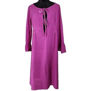 New - Diesel Dampi Dress XL Tie Front Tunic 100% Cotton Purple Boho Flare Wrist